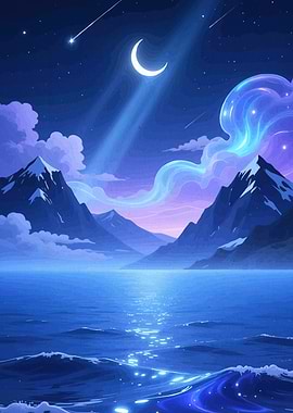 Night Sky Mountain Lake Landscape