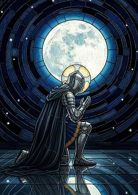 Knight Praying Under the Moon
