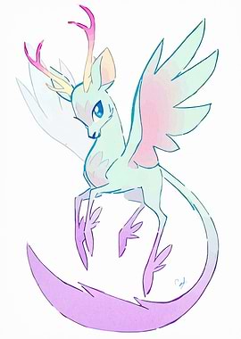 Pastel Winged Deer Creature Illustration