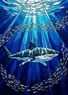 Shark and School of Fish Artwork