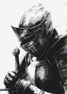 Monochrome Knight with Sword Illustration