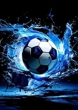 Soccer ball with blue water splash