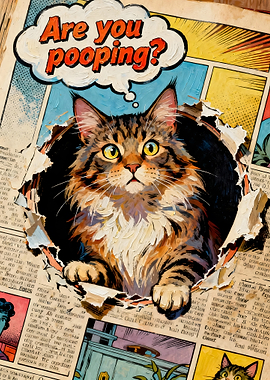 Cat Bursting Through Comic Book Page