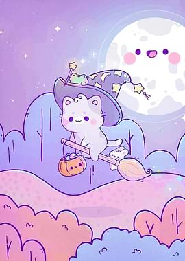 Cute Halloween Cat Witch