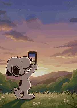 Snoopy taking a selfie at sunset