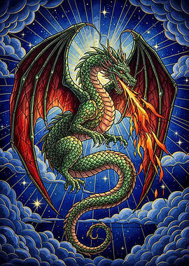 Green Dragon Fire Breath Fantasy Art