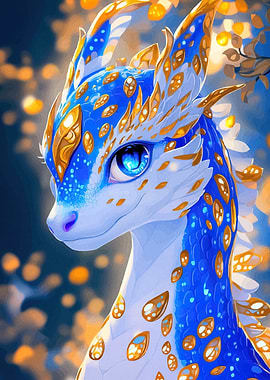 Blue and Gold Dragon Portrait