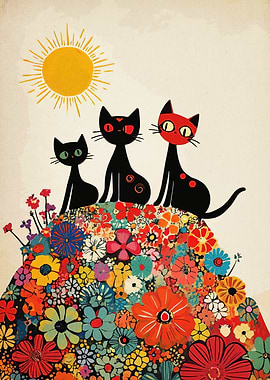 Cats on a Floral Hill