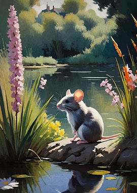 Mouse by the Pond Painting