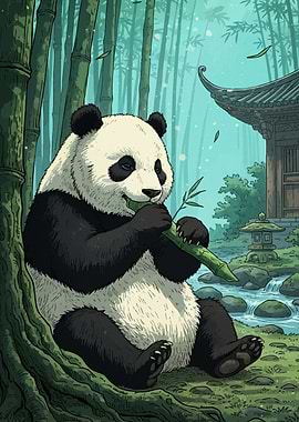 Panda Eating Bamboo Forest