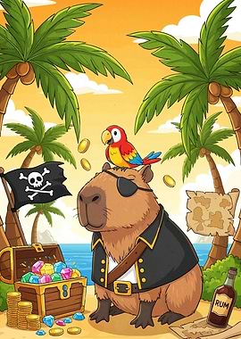 Capybara Pirate Parrot Tropical