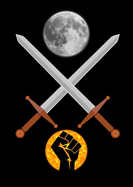 Swords, Moon, and Raised Fist Symbol