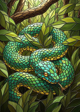 Green Snake Stained Glass