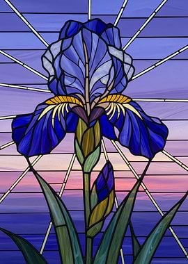 Stained Glass Iris Flower