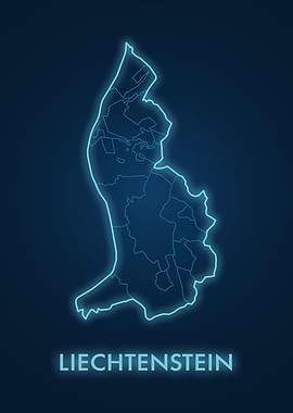 Liechtenstein Map Neon Blue