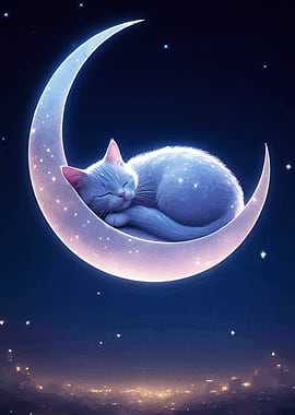 Cat Sleeping on the Moon