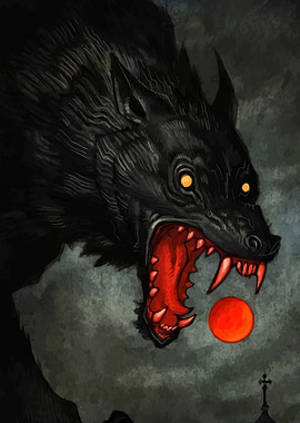 Werewolf Howling at the Red Moon