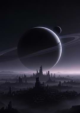 Planetary Cityscape with Rings