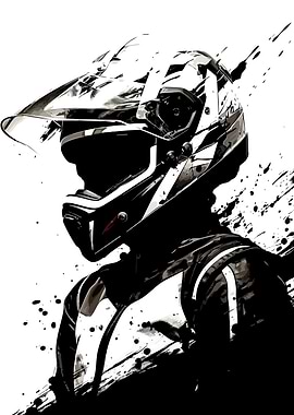 Motorcycle Rider in Black and White