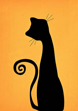 Black Cat Silhouette on Orange Background
