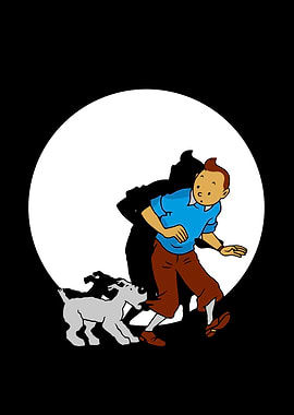 Tintin and Snowy in silhouette