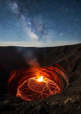 Volcano Crater Under Milky Way