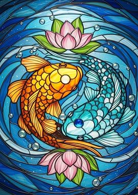 Yin Yang Koi Fish Stained Glass