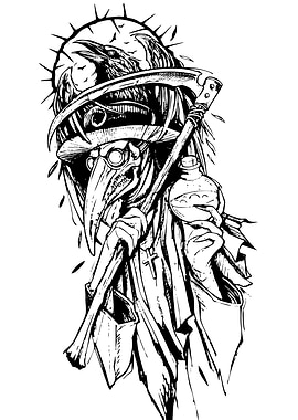 Plague Doctor with Raven and Scythe