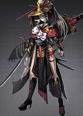 Masked Warrior with Swords and Masks