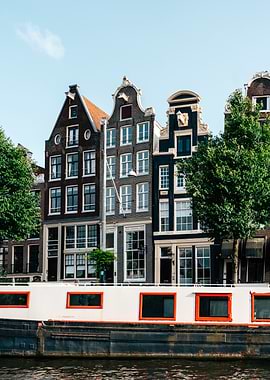 Amsterdam Canal Houses and Boat