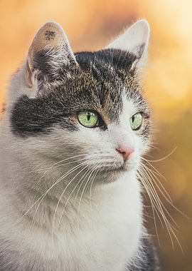 Autumn Portrait of a Green-Eyed Cat
