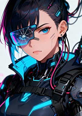 Cyberpunk Anime Girl with Broken Visor