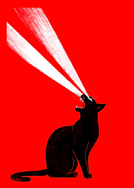 Black Cat Roaring with Laser Eyes