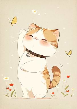 Cute Cat with Butterflies Illustration