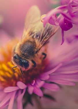 Bee on Pink Flower