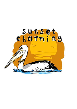 Sunset Charming Pelican Illustration