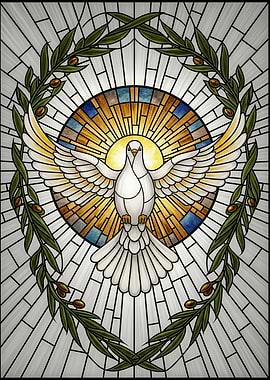 Dove with Olive Branch Stained Glass