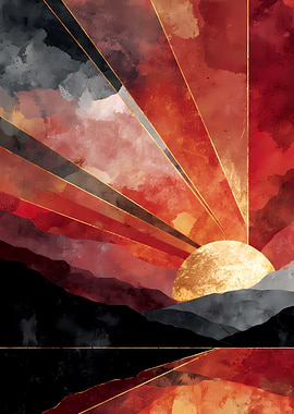 Abstract Sunset Over Mountains Painting