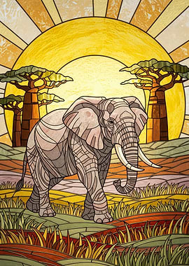 Elephant in African Landscape Art