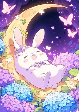 Cute Bunny Moon Flowers