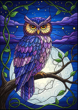 Stained Glass Owl on Branch