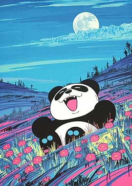 Happy Panda Flower Field