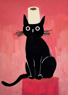 Black Cat with Toilet Paper Hat