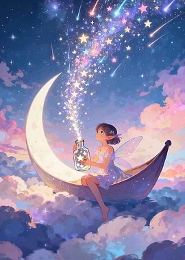 Fairy on Moon Star Jar