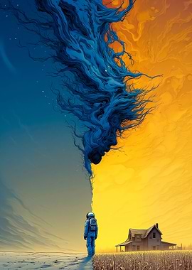 Astronaut in a surreal landscape