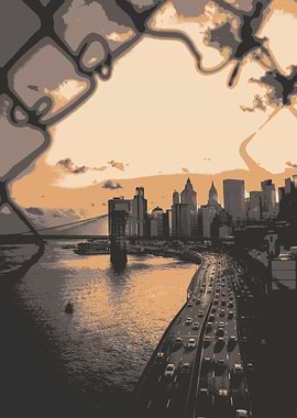 New York Cityscape Through Fence