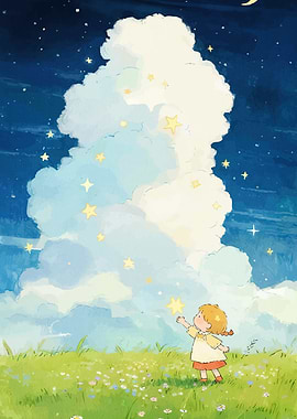 Girl Reaching Stars Sky