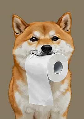 Shiba Inu with Toilet Paper Roll
