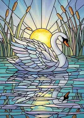 Swan in Stained Glass Style