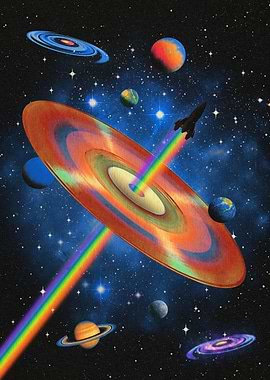 Cosmic Vinyl Record and Rocket